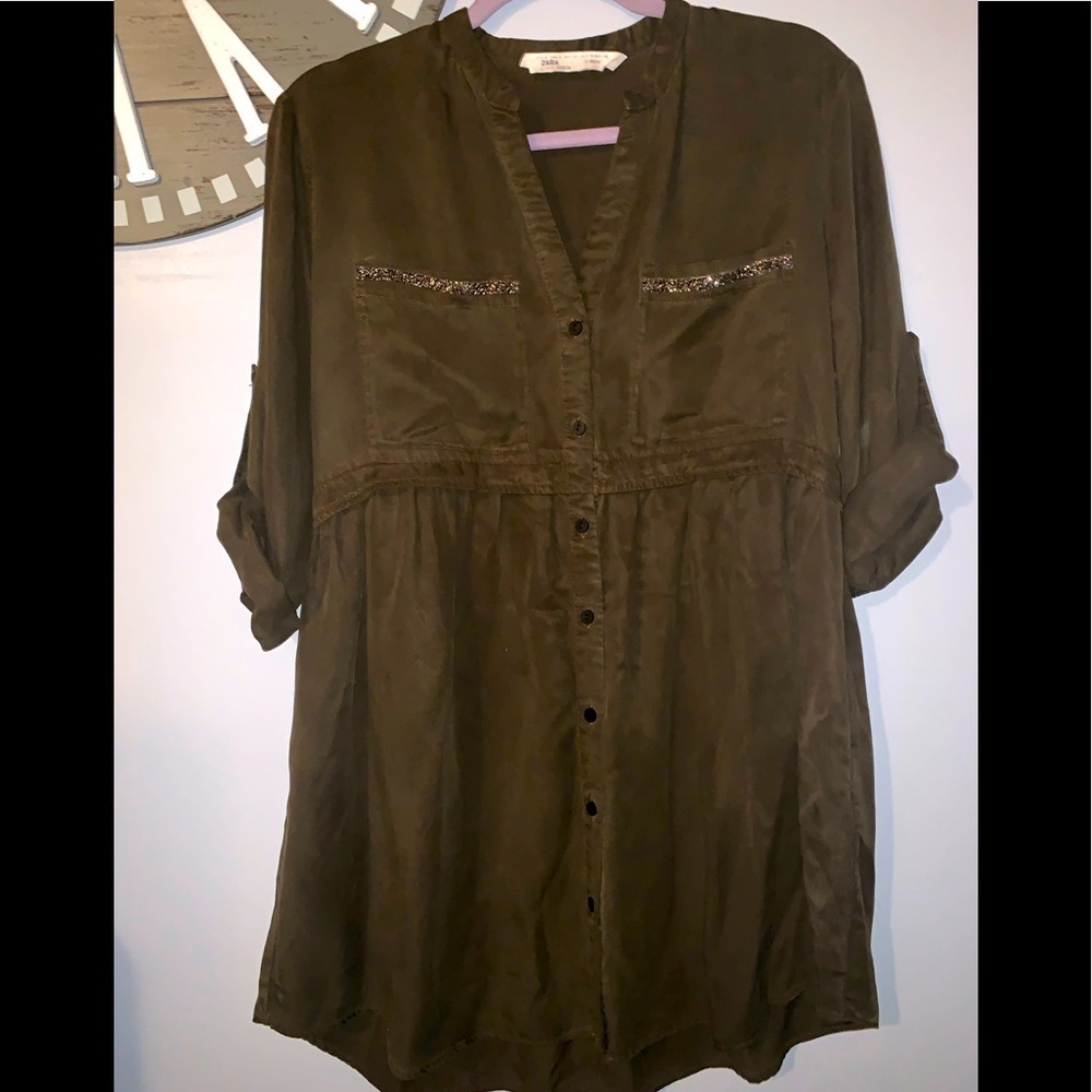 Zara dark greenish brown button down dress size small